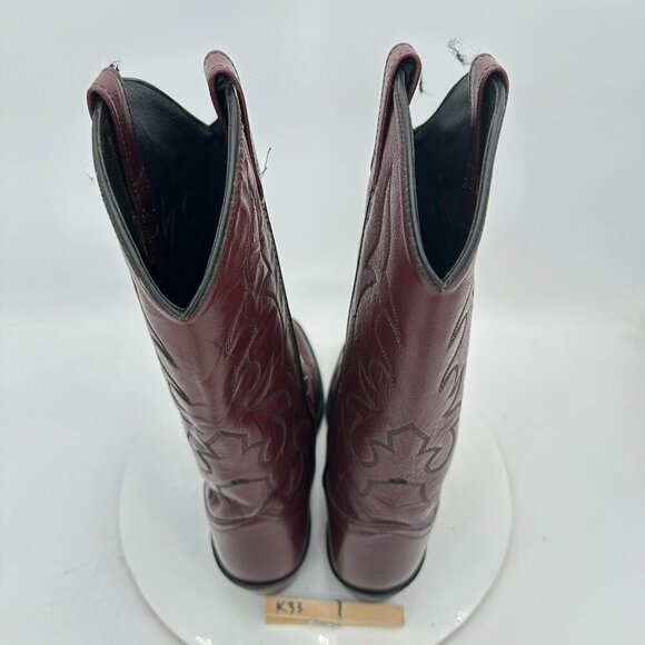 Old West Men Size 8D Black Cherry Leather Pull On Western Cowboy Boot main image 5